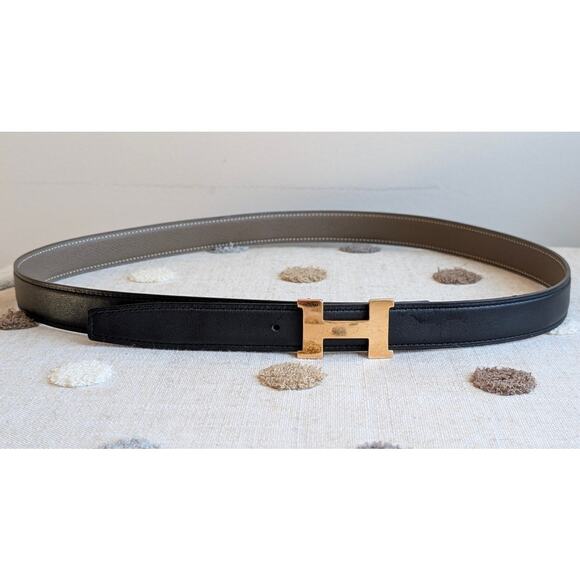 Hermes H Belt Buckle & Reversible Leather Strap 32 mm Safari/Noir 90 CM - Picture 3 of 10